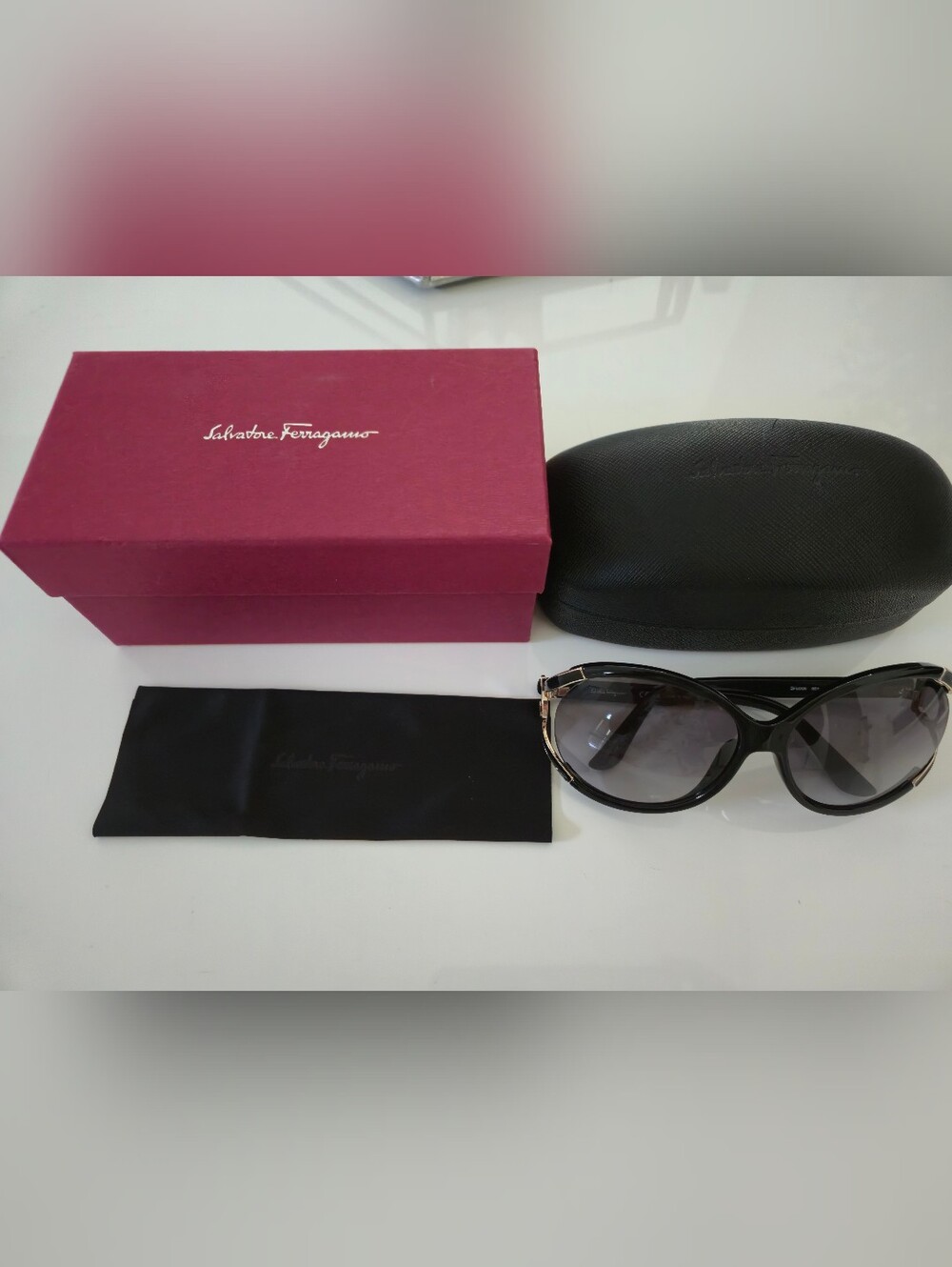 Salvatore Ferragamo Black Women's Sunglasses with Subtle Gold Accents